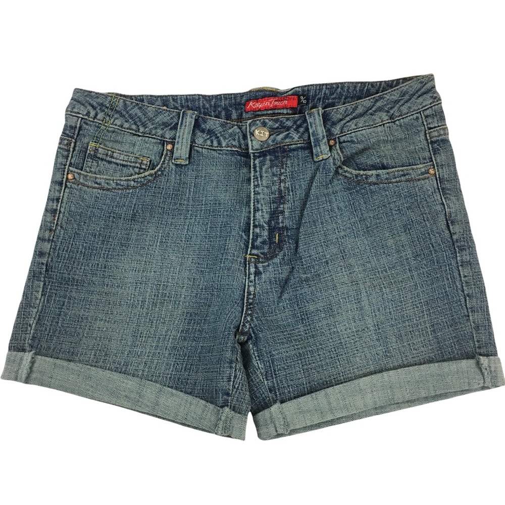 Keep In Touch Rolled Cuff Y2K Style Mid Rise Denim Shorts Size 10 - Picture 1 of 8